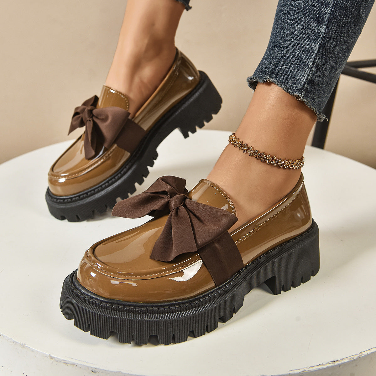 FULI™ - Elegant Solid Color Bowknot Slip-On Loafers